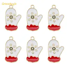 5pcs 10pcs New Esmalte Liga Neve Luva Encantos para Pulseira Colar de Pingente de Presente de Natal DIY Acessório Da Árvore de Natal decor 25*15mm(China)