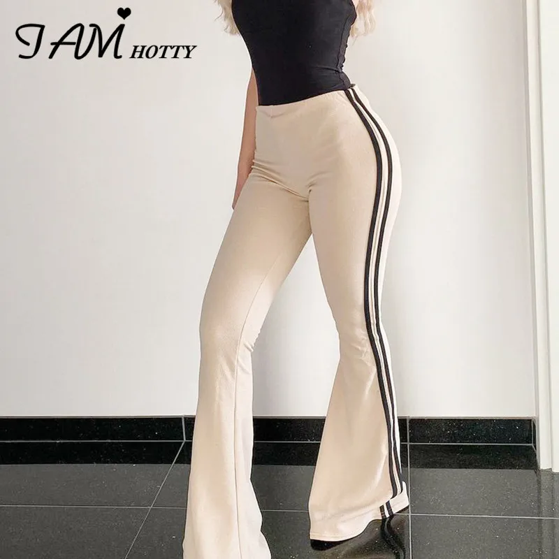 

Side Striped Flared Joggers Pants Women Casual Oversize Cotton Soft Strechy White High Waist Skinny Trousers Sweatpants Iamhotty