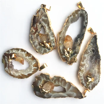 5PCS Hot Geode Agates Slice Pendants Inlaid Natural Citrines Point Irregular Shape Stone Pendant Elegant Quartzs Jewelry Making
5PCS Hot Geode Agates Slice Pendants Inlaid Natural Citrines Point Irregular Shape Stone Pendant Elegant Quartzs Jewelry Making