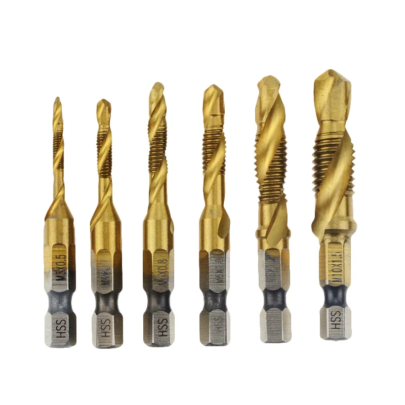 6Pcs M3-M10 Screw Tap Drill Bits Hss Taps Countersink Deburr Set Metric Combination Bit High Speed Steel 1/4†Quick Change Hex
6Pcs M3-M10 Screw Tap Drill Bits Hss Taps Countersink Deburr Set Metric Combination Bit High Speed Steel 1/4†Quick Change Hex