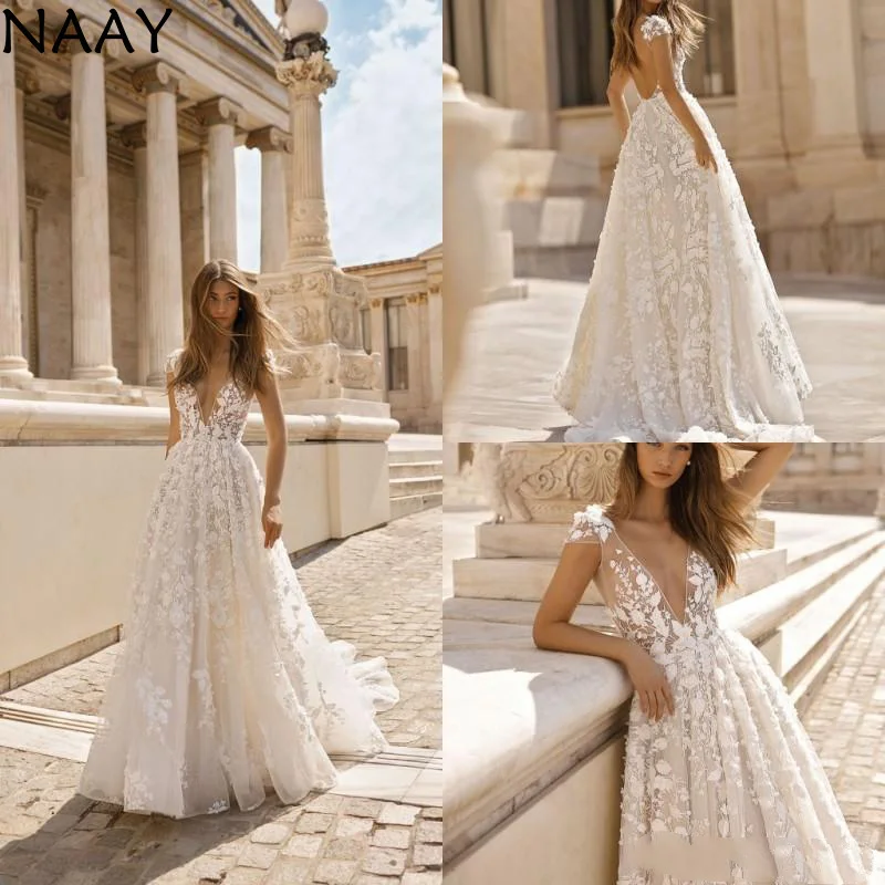2020 Beach Wedding Dresses Applique Lace V Neck Cap Sleeves Backless Sweep Train Plus Size A Line Bridal Gowns
2020 Beach Wedding Dresses Applique Lace V Neck Cap Sleeves Backless Sweep Train Plus Size A Line Bridal Gowns