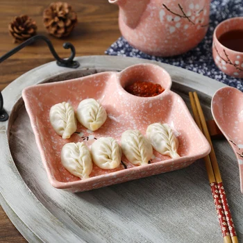 Japanese style dumpling with vinegar plate dipped in material separator dish snowflake ceramic household food snack tableware
Japanese style dumpling with vinegar plate dipped in material separator dish snowflake ceramic household food snack tableware