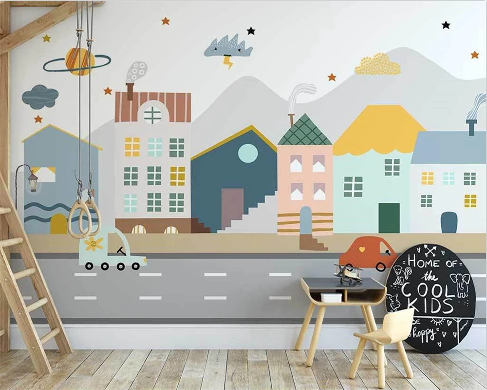 

beibehang Customize new papel de parede papier peint nordic hand-painted cartoon car children's room background wallpaper