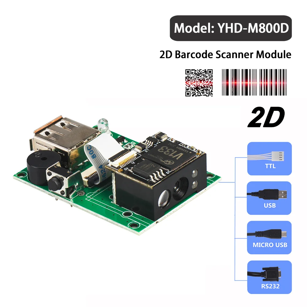 Мини-сканер штрих-кода YHDAA Arduino 2D Raspberry Pi встроенный 1D модуль считывания QR с