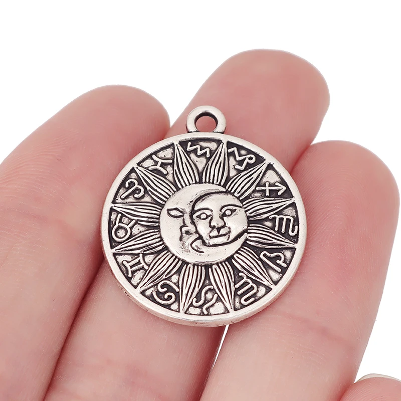 10 x Tibetan Silver Sun Moon Zodiac Sign Round Charms Pendants for DIY Necklace Jewelry Making Findings Accessories 25mm
10 x Tibetan Silver Sun Moon Zodiac Sign Round Charms Pendants for DIY Necklace Jewelry Making Findings Accessories 25mm