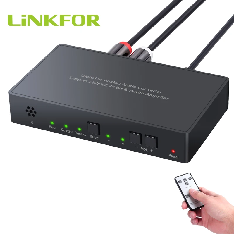 LiNKFOR Digital to Analog Audio Converter with IR Remote 192kHz DAC Coaxial Toslink Optical to Analog L/R Audio 3.5mm Adapter
LiNKFOR Digital to Analog Audio Converter with IR Remote 192kHz DAC Coaxial Toslink Optical to Analog L/R Audio 3.5mm Adapter