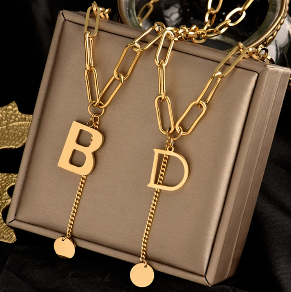 316L Stainless Steel Hip Hop Double Necklace Retro Thick Chain English Letter G Golden Banquet No Fade | Украшения и аксессуары
