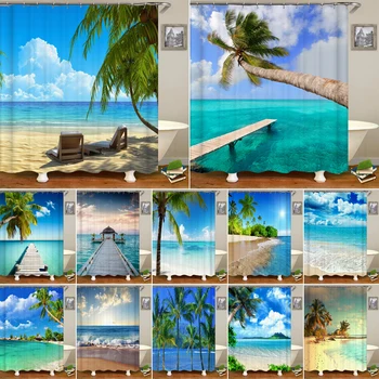 High Quality Sunny Beach Coast Coconut Tree Printed Fabric Shower Curtains Bath Screen Waterproof Bathroom Decor With 12 Hooks
High Quality Sunny Beach Coast Coconut Tree Printed Fabric Shower Curtains Bath Screen Waterproof Bathroom Decor With 12 Hooks