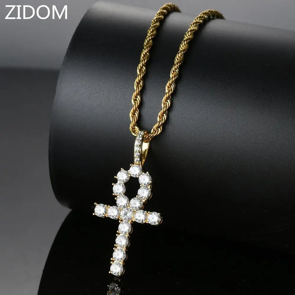Мужские/женские ожерелья с подвеской в стиле хип-хоп iced out bling ankh cross