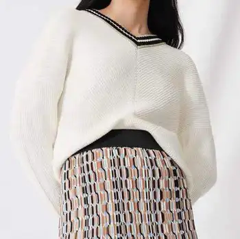 2020 Spring and Summer New Solid Color Long Sleeve College Style Stripes Rolloff V-neck Sweater Women's
2020 Spring and Summer New Solid Color Long Sleeve College Style Stripes Rolloff V-neck Sweater Women's