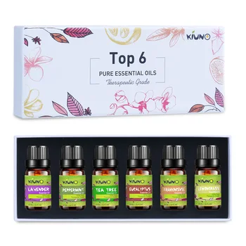 

KIUNO 6pcs/Set 10ML Essential Oils Kits For Humidifier Aromatherapy Jasmine Lemon Tea Tree Frankincense Peppermint Lavender Oil