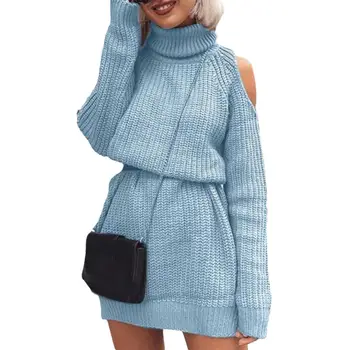 Winter Women Solid Color Cold Shoulder High Neck Long Sleeve Sweater Mini Dress High Neck Long Sleeve Sweater Mini Dress 
Winter Women Solid Color Cold Shoulder High Neck Long Sleeve Sweater Mini Dress High Neck Long Sleeve Sweater Mini Dress