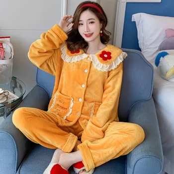 Flannel Pyjamas Suit Lady Casual Sleepwear Pajamas Set Cute Cartoon Thick Coral Fleece 2PCS Shirt&pants Homewear Winter Nightwer 
Flannel Pyjamas Suit Lady Casual Sleepwear Pajamas Set Cute Cartoon Thick Coral Fleece 2PCS Shirt&pants Homewear Winter Nightwer