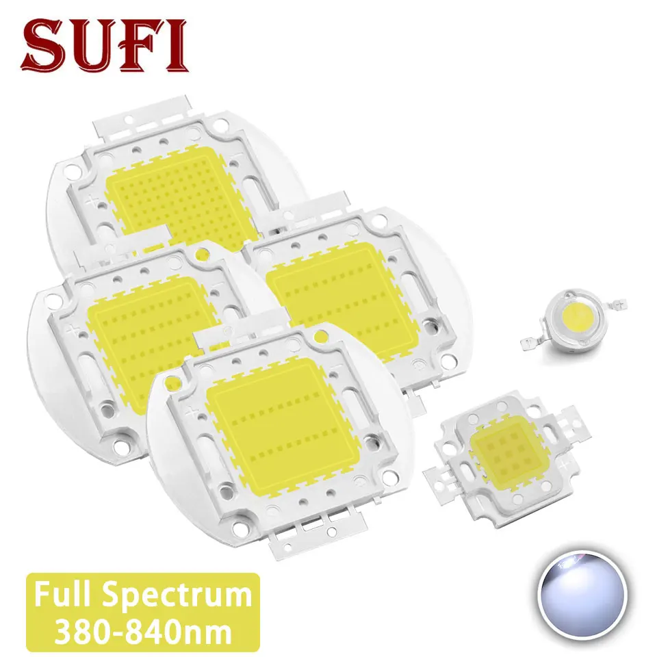 

Full Spectrum White Grow Light 3W 5W 10W 20W 30W 50W 100W High Power LED Chip 380-840nm COB LED Lamp DIY Grow Light Floodlight