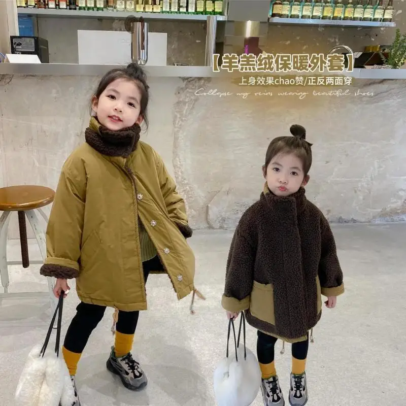 

Fashion Baby Girl Boy Winter Jacket Thick Lamb Wool Infant Toddler Child Warm Sheep Reversible Coat Baby Outwear Cotton 2-10Y