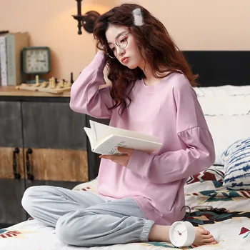 Pure Cotton Pajamas Women's Autumn Long-Sleeved Spring And Autumn Solid Color Plus Size Student Two-Piece Home Service
Pure Cotton Pajamas Women's Autumn Long-Sleeved Spring And Autumn Solid Color Plus Size Student Two-Piece Home Service