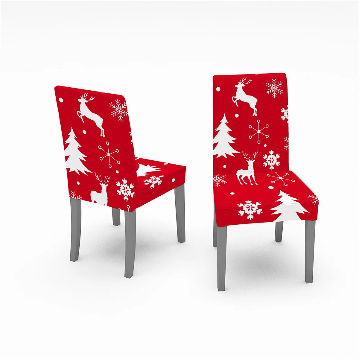 Housse de chaise de salle à manger, couvre-siège de cuisine amovible, élastique, extensible, motif de cerf et d'arbre imprimé, de noël, 4/6 pièces Housse de chaise de salle à manger, couvre-siège de cuisine amovible, élastique, extensible, motif de cerf et d'arbre imprimé, de noël, 4/6 pièces