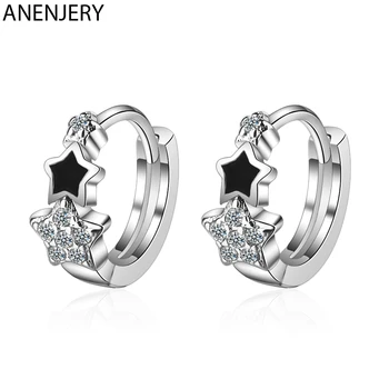 ANENJERY Exquisite Silver Color Mosaic Cubic Zircon Black Drop Glaze Star Hoop Earrings For Women Jewelry S-E1044 
ANENJERY Exquisite Silver Color Mosaic Cubic Zircon Black Drop Glaze Star Hoop Earrings For Women Jewelry S-E1044