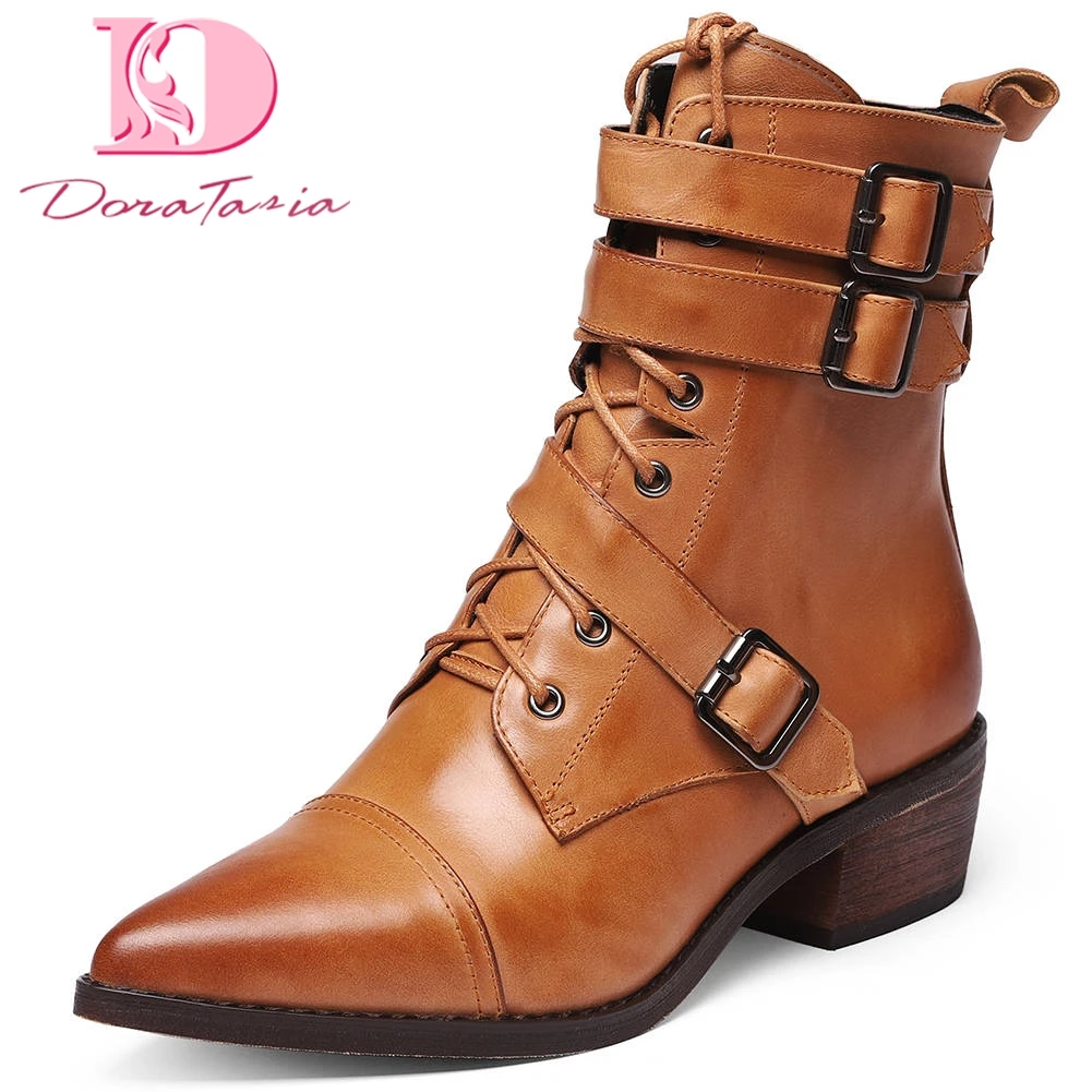 Doratasia Top Quality Cow Leather Ankle Boots Woman Shoes Pointed Toe Zip Up Buckle Decoration Shoes Women Boots Female
Doratasia Top Quality Cow Leather Ankle Boots Woman Shoes Pointed Toe Zip Up Buckle Decoration Shoes Women Boots Female