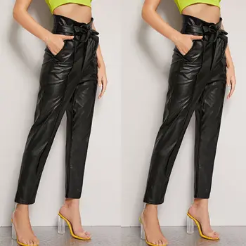 Hot Fashion Women's High Waist Straight Pants with Bow Tie Belt PU Leather Pants Female Casual Daily Pants S M L
Hot Fashion Women's High Waist Straight Pants with Bow Tie Belt PU Leather Pants Female Casual Daily Pants S M L