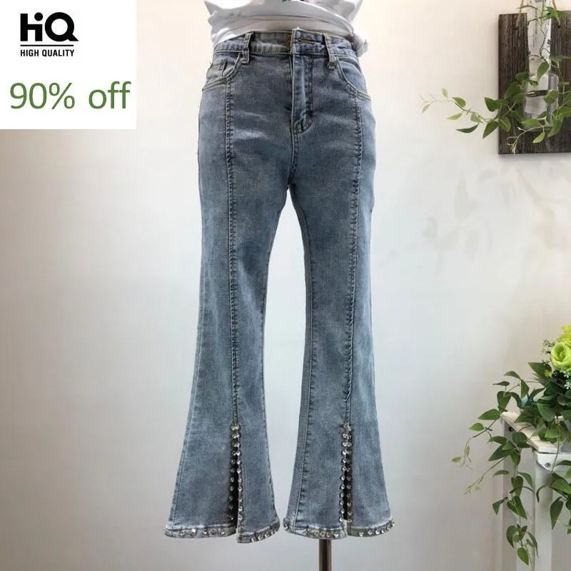 Korean Style Slim Diamond Front Split Denim Flare Pants Women Fashion Casual Blue Stretch Ankle-Length Jeans Women Streetwear
Korean Style Slim Diamond Front Split Denim Flare Pants Women Fashion Casual Blue Stretch Ankle-Length Jeans Women Streetwear