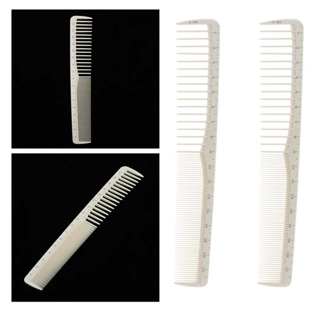 2 In1 2 Pieces White Professional Hair Styling Combs, Heat-resistance Hair Cutting Combs With Measurements 2 In1 2 Pieces White Professional Hair Styling Combs, Heat-resistance Hair Cutting Combs With Measurements