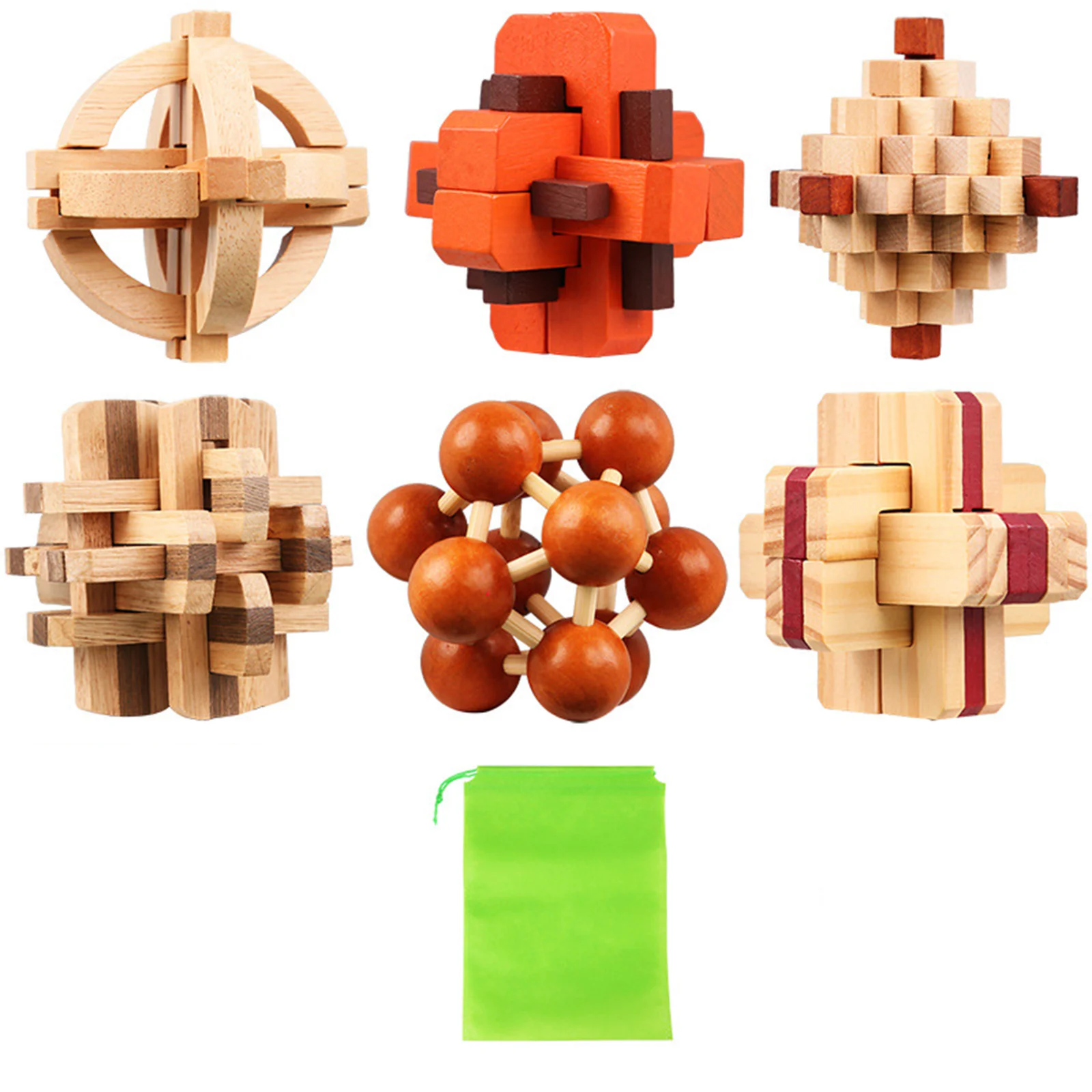 6Pcs/set Wooden Burr Puzzle Kongming Luban Lock Brain Teaser Toy with Storage Bag (Random Color) Christmas Gift - 6 Levels
6Pcs/set Wooden Burr Puzzle Kongming Luban Lock Brain Teaser Toy with Storage Bag (Random Color) Christmas Gift - 6 Levels