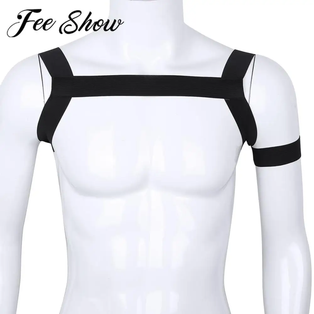 

FEESHOW Mens Body Chest Harness Lingerie Elastic Shoulder Muscle Support Brace BDSM Homme Male Shoulder Harness Bondage Costume