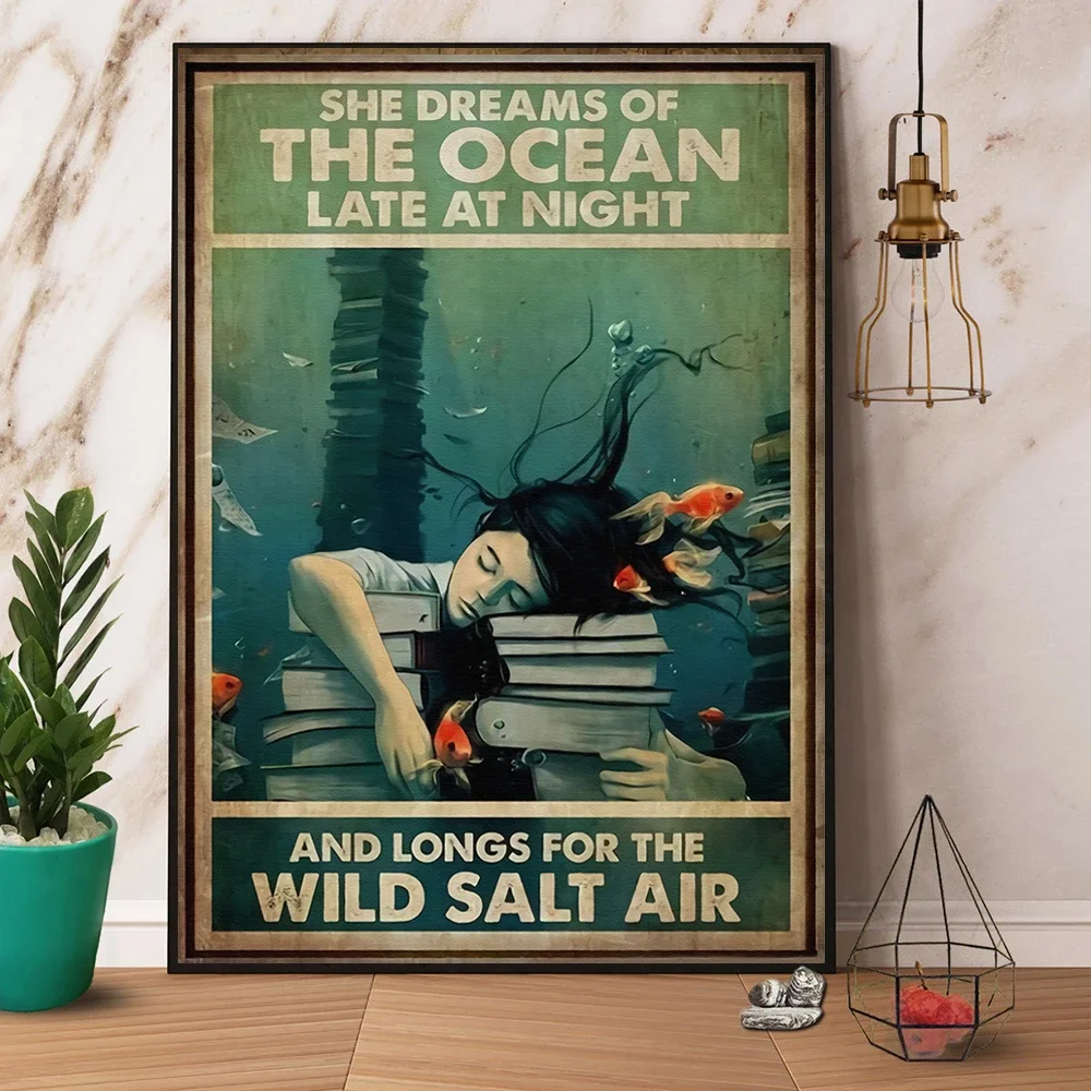 

Girl Dreams of The Ocean Late At Night Poster Art Vintage Tin Signs Shabby Chic Plate Wall Art Poster Home Bar Pub Wall Signs