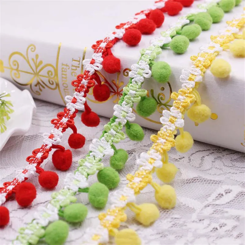 

25mm Lace Ribbon Pom Pom Tassel Pompoms Trim Ball Fringe Embroidery DIY Sewing Garment Shoes Bag Gift Craft Accessory 1yard