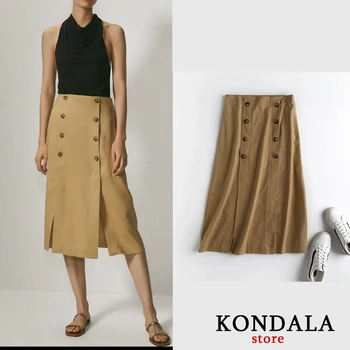 Women skirt za 2020 casual double breasted khaki cotton skirt mid-calf A-line office lady jupe femme 
Women skirt za 2020 casual double breasted khaki cotton skirt mid-calf A-line office lady jupe femme