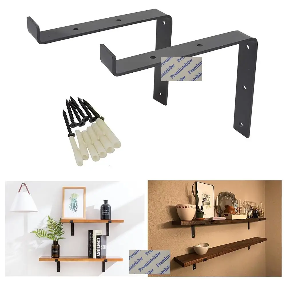 

2Pcs Matte Black Wall Mount Shelf Bracket Lip Support W Screws Handcrafted Forged Heavy Rustic