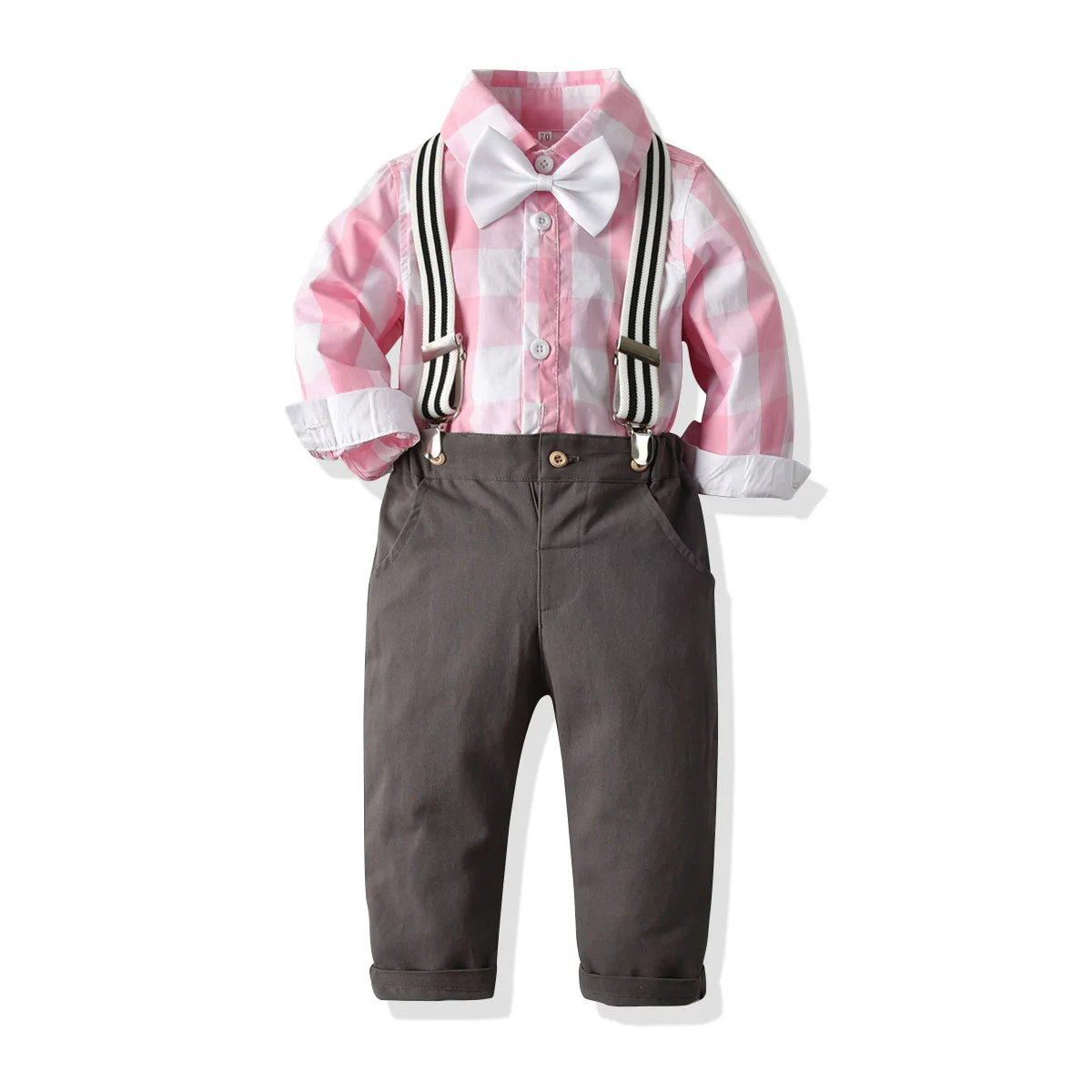 New Autumn Gentleman Baby Boy Birthday Clothes Pink Long Sleeve Plaid Top+Bow Tie +Bib Pants 3Pcs Outfits Set Clothing 2 Years
New Autumn Gentleman Baby Boy Birthday Clothes Pink Long Sleeve Plaid Top+Bow Tie +Bib Pants 3Pcs Outfits Set Clothing 2 Years