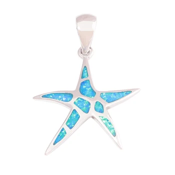 

CiNily Created Blue Fire Opal Starfish Silver Plated Wholesalel Fashion For Women Jewelry Pendant 1 1/4'' OD7022