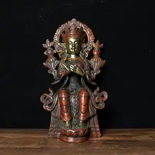 

7"Tibet Buddhism Temple Old Bronze Gilt Real gold Prajna Buddha Statue Guanyin Bodhisattva statue Enshrine the Buddha