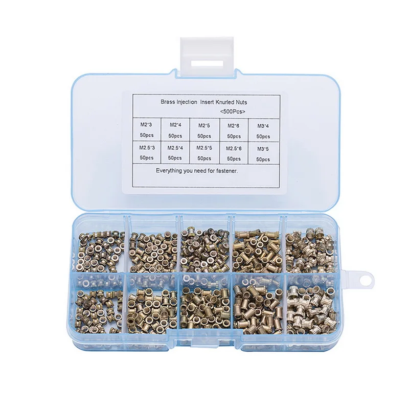 M2 M3 M4 M5 Brass Female Thread Knurled Nuts Thread Insert Round Injection Molding Knurled Nuts Assortment Kit
M2 M3 M4 M5 Brass Female Thread Knurled Nuts Thread Insert Round Injection Molding Knurled Nuts Assortment Kit