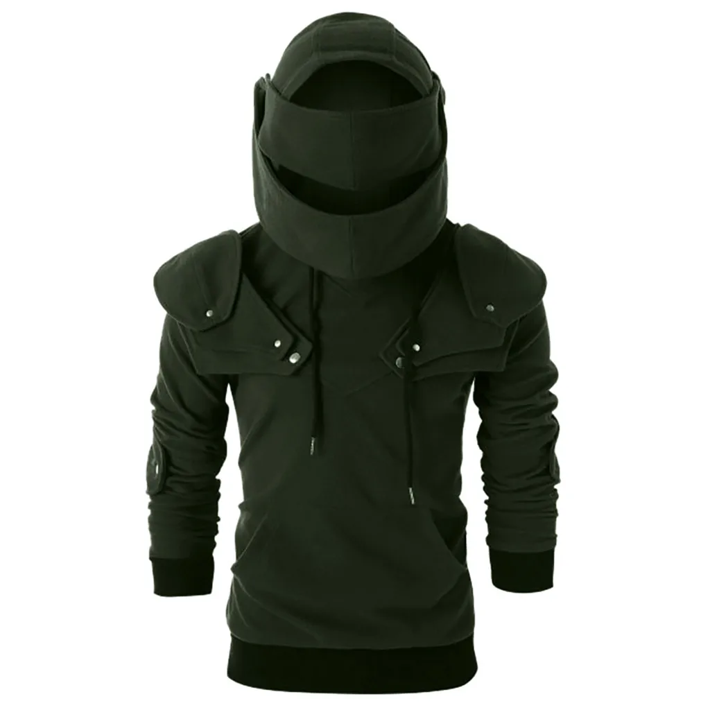 Cosplay warrior knight Sweatshirt retro mask elbow rivet hooded drawstring helmet knight mask jacket men costume Camisa
Cosplay warrior knight Sweatshirt retro mask elbow rivet hooded drawstring helmet knight mask jacket men costume Camisa