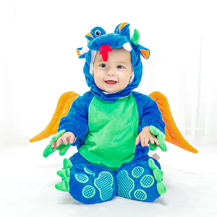 

New Animal High Quality Baby Boys Girls Halloween Dinosaur Costume Romper Kids performing hats and shoes Clothing Set Toddler