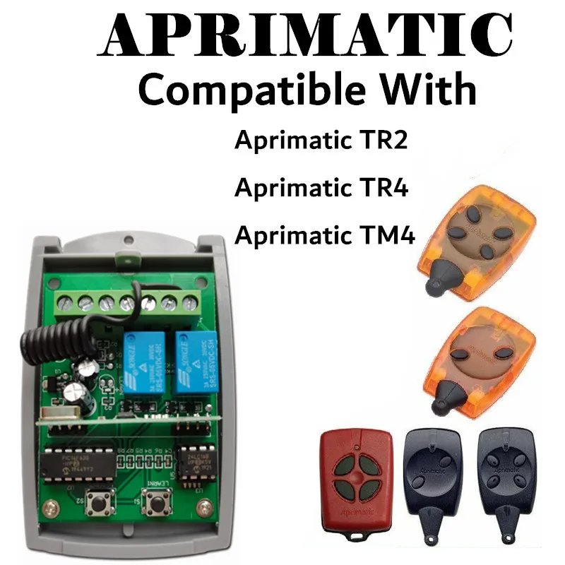 Aprimatic TR2 TR4 TM4 433.92mhz rolling code garage gate receiver 2 channel 12V-24V universal 433mhz receiver
Aprimatic TR2 TR4 TM4 433.92mhz rolling code garage gate receiver 2 channel 12V-24V universal 433mhz receiver