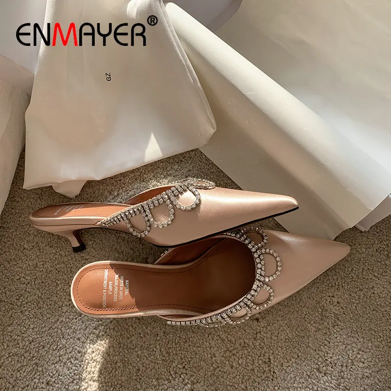 ENMAYER 2020 Spring/Autumn Sexy Pointed Toe Thin Heels Fashion Genuine Leather Womens Slippers Crystal Basic Women Shoes 34-40
ENMAYER 2020 Spring/Autumn Sexy Pointed Toe Thin Heels Fashion Genuine Leather Womens Slippers Crystal Basic Women Shoes 34-40