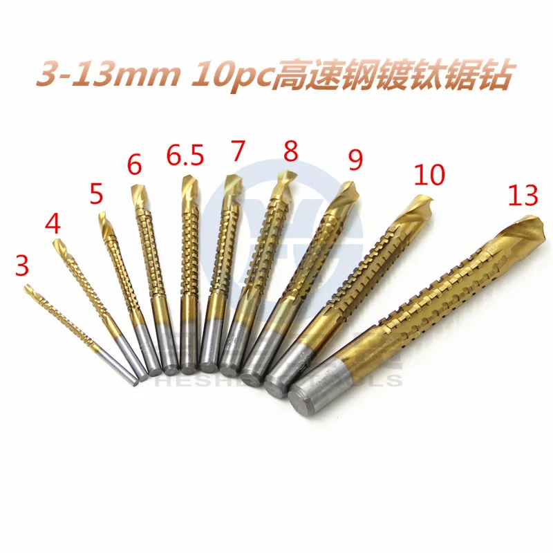 10pc High Speed Steel Titanium Sawing And Drilling Woodworking Hole Electric Drill Set Drilling Drill Bit Sawteeth Board Reaming 
10pc High Speed Steel Titanium Sawing And Drilling Woodworking Hole Electric Drill Set Drilling Drill Bit Sawteeth Board Reaming