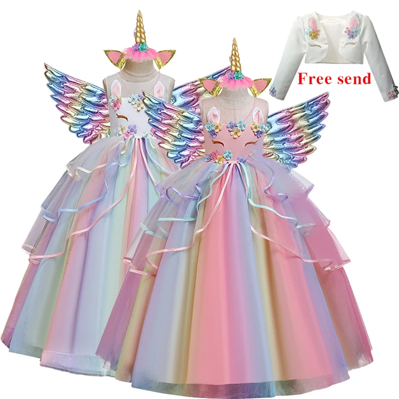 

girls long Unicorn dress birthday princess dress Multi-layer mesh hem unicorn party dresses Wedding flower girl