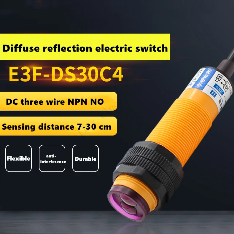 Infrared diffuse reflection photoelectric switch sensor e3f-ds30c4 three wire NPN normally open adjustable 12v24v36v
Infrared diffuse reflection photoelectric switch sensor e3f-ds30c4 three wire NPN normally open adjustable 12v24v36v