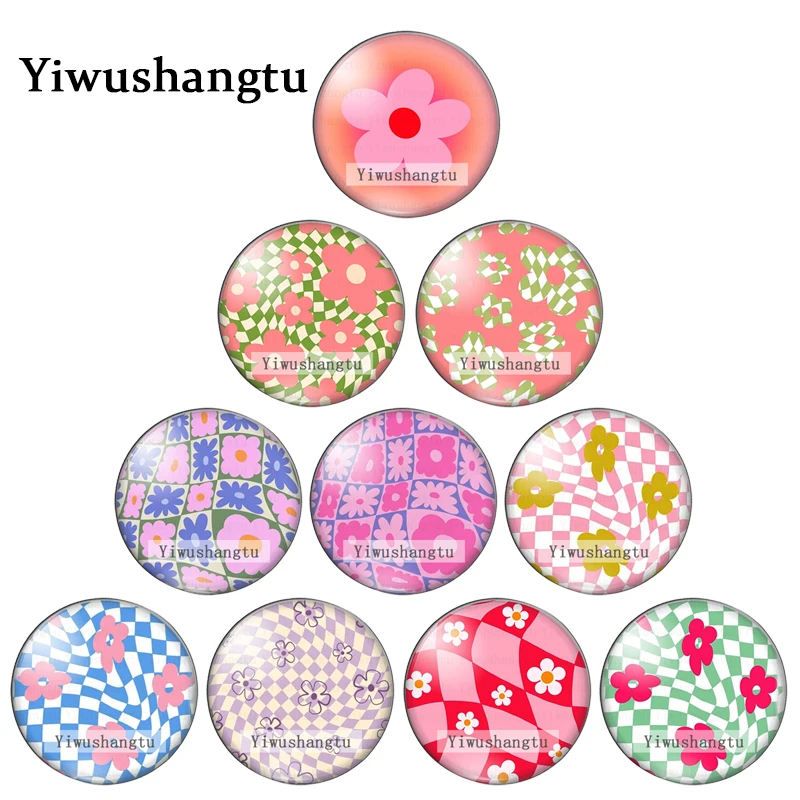 

Art red flowers ablecloth pattern 12mm/18mm/20mm/25mm Round photo glass cabochon demo flat back Making findings