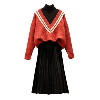 Large size ladies' winter fashion suits thickening turtleneck red sweater black skirt two pcs clothing set leisure suits
Large size ladies' winter fashion suits thickening turtleneck red sweater black skirt two pcs clothing set leisure suits