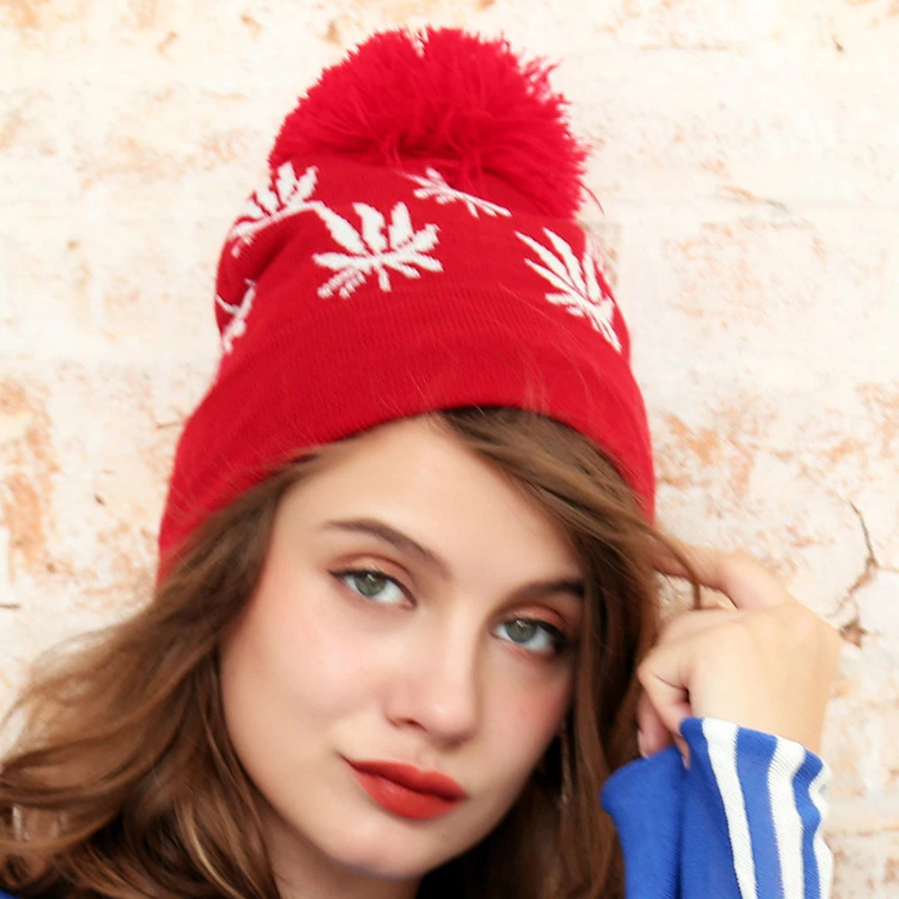 warm childrens christmas cute hairball knitted female hat solid