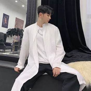 Men New Stand Collar Long Sleeve Casual Linen Shirt Male Streetwear Long Style Cardigan Black White Shirts 
Men New Stand Collar Long Sleeve Casual Linen Shirt Male Streetwear Long Style Cardigan Black White Shirts