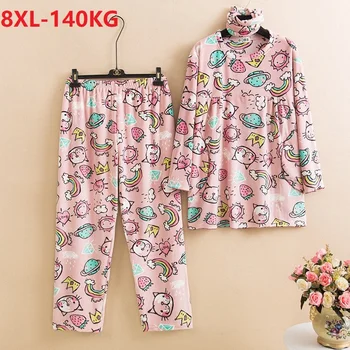 winter women fleece warm Pajamas Sets cartoon cute cat long sleeve tops and pants homewear sleepwear large size big 8XL Pijamas 
winter women fleece warm Pajamas Sets cartoon cute cat long sleeve tops and pants homewear sleepwear large size big 8XL Pijamas