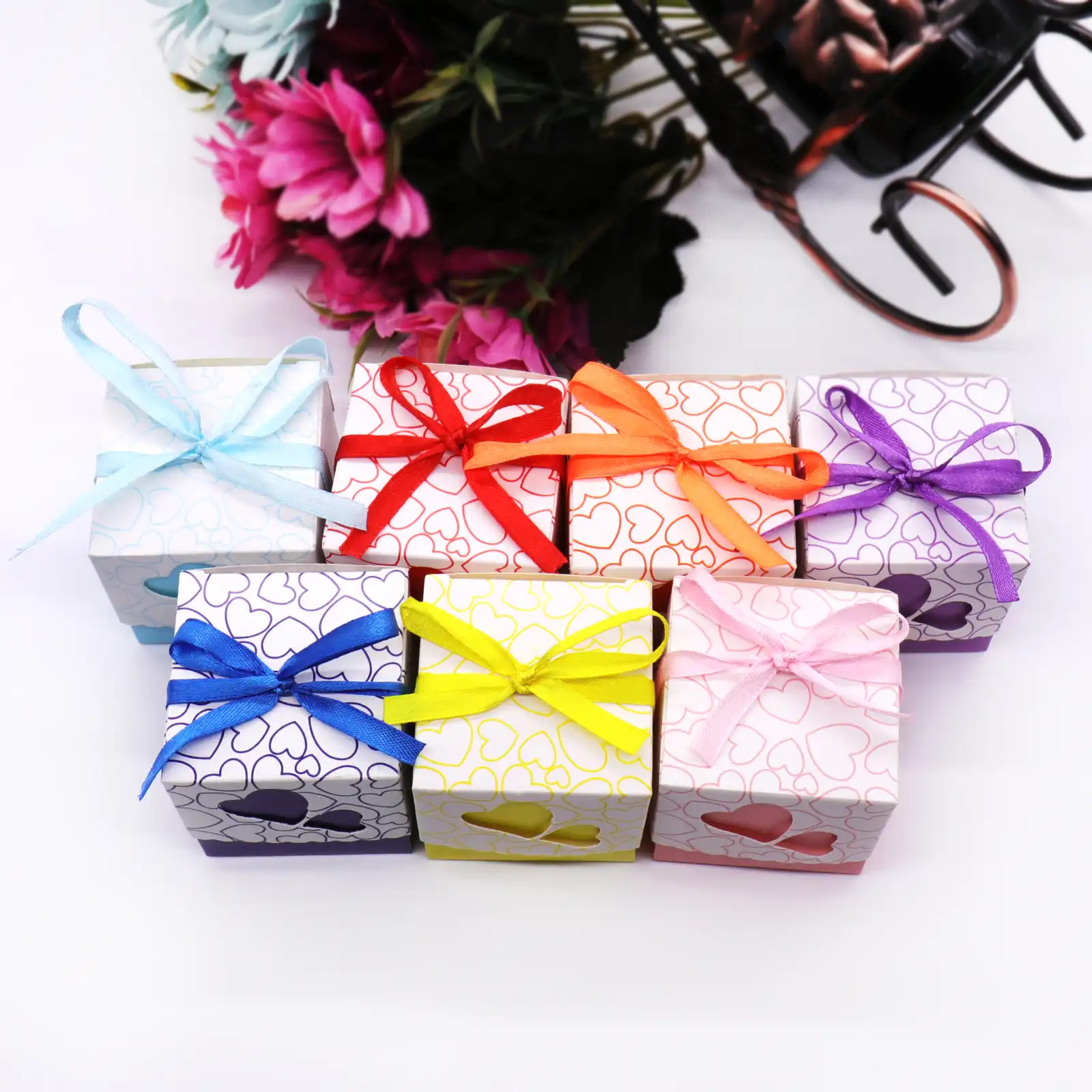 10pcs hollow double heart candy box with ribbon chocolate gift