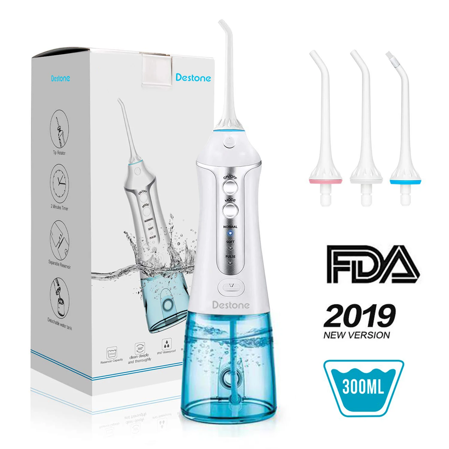 Oral Irrigator Destone T20 Portable Cordless Water Flosser FDA Accepted 300mL IPX7 3-Mode with 3 Jet Tips Irrigator for Travel
Oral Irrigator Destone T20 Portable Cordless Water Flosser FDA Accepted 300mL IPX7 3-Mode with 3 Jet Tips Irrigator for Travel